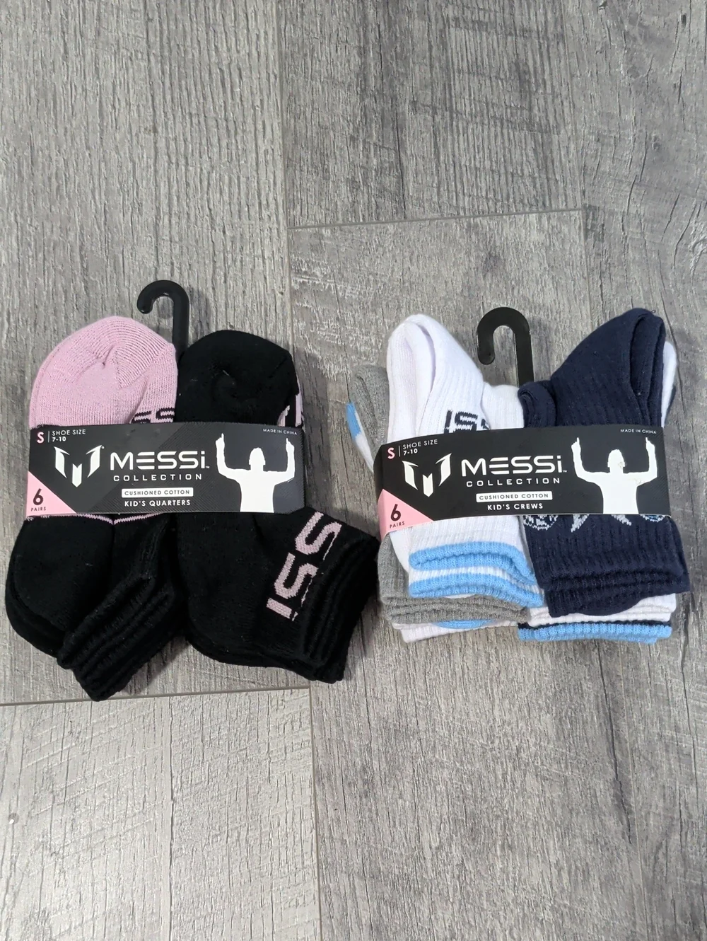 MESSI Collection Kids Socks - Set Of Crew And Ankle 6packs. Kids Shoe Size 7-10.